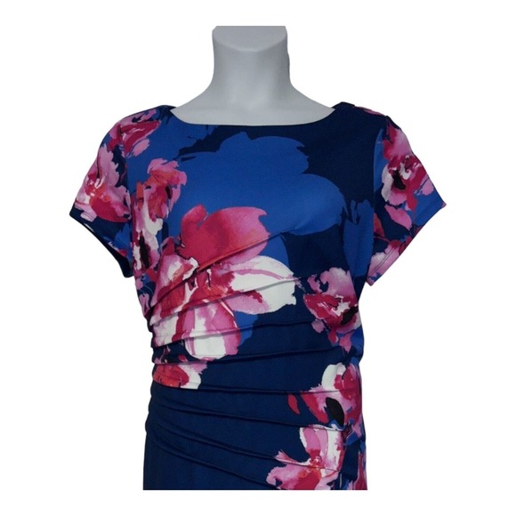 Monroe & Main Pleat-Side Floral Office Casual Brunch Stretch Knit Church Dress - Picture 8 of 16